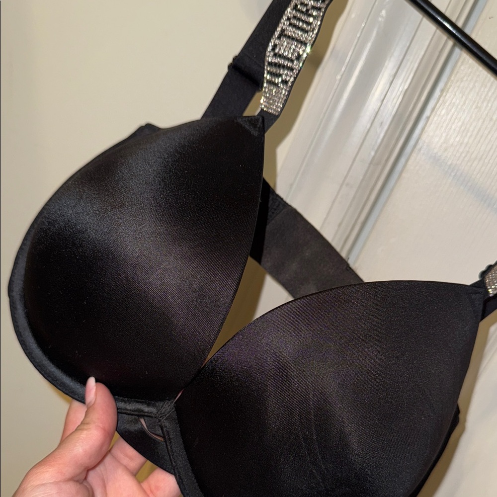 Victoria's Secret Black Padded Bra with Rhinestone Logo Straps - Picture 2 of 5